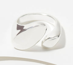 UltraFine Silver Polished Double Signet Bypass Ring, Size 6