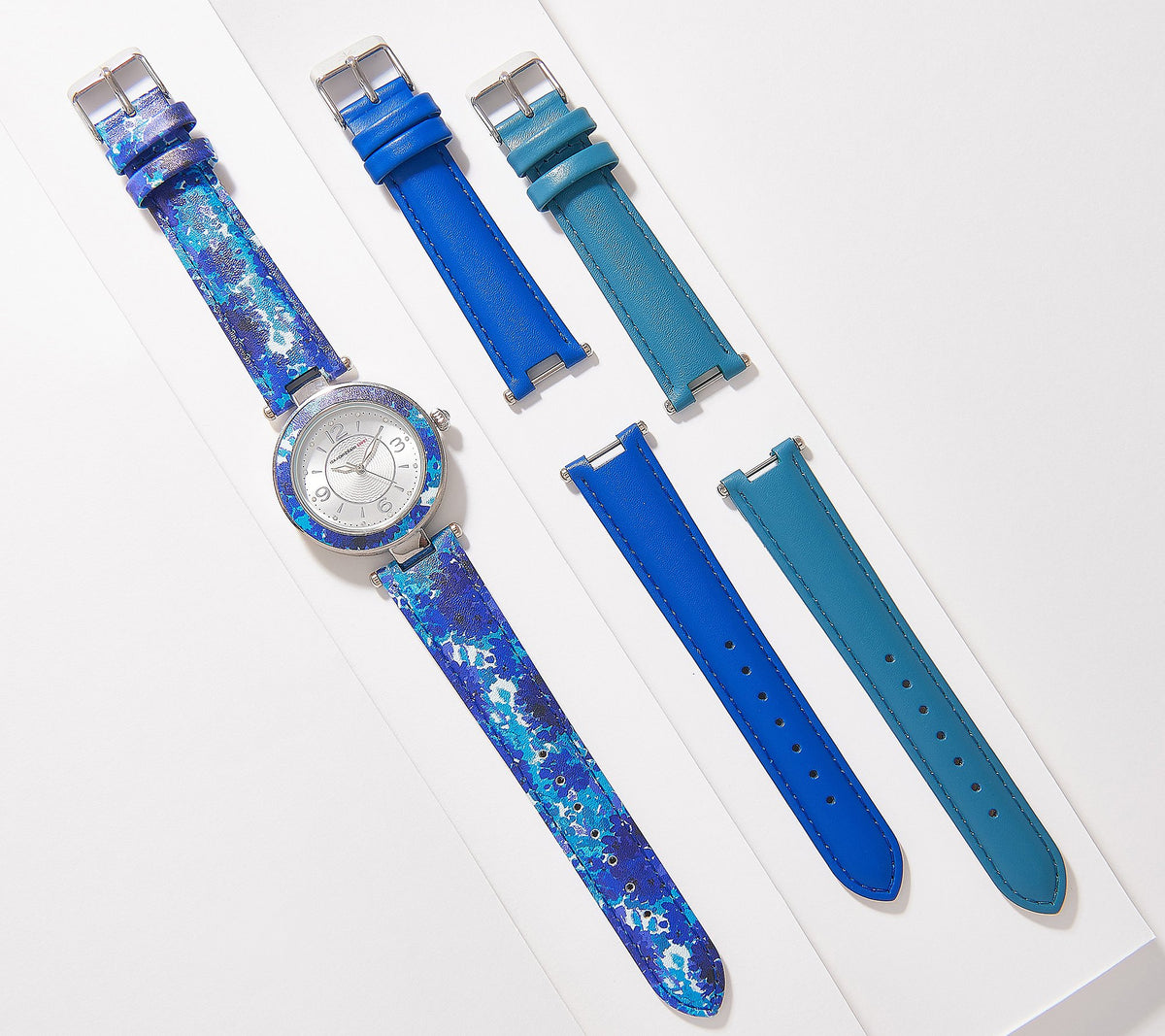 Isaac Mizrahi Live! T-Bar Interchangeable 3-Strap Watch Set, Blue