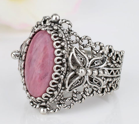 Artisan Crafted Sterling Silver Rhodonite Butterfly Cocktail Ring Size 10