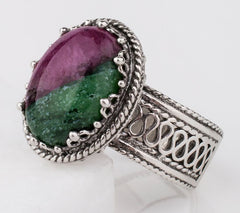 Artisan Crafted Sterling Silver Oval Ruby Zoisite Ring, Size 11