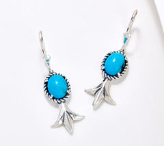 American West Sterling Silver Turquoise Squash Blossom Earrings,