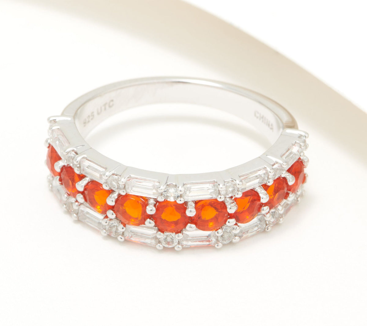 Generation Gems Sterling Silver Exotic Fire Opal & White Zircon Band Ring, Size 8