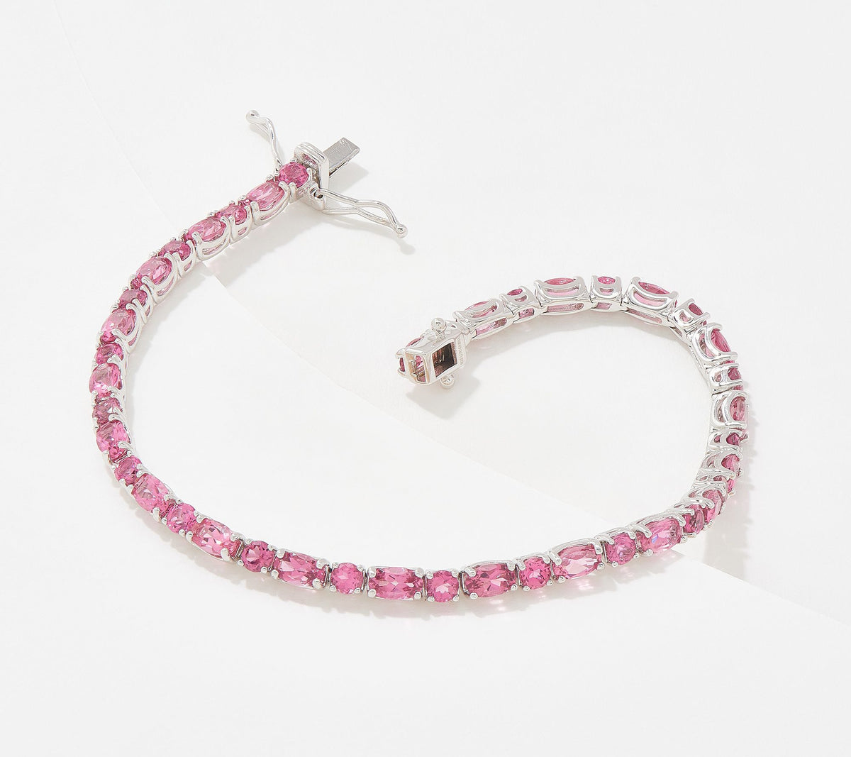 Generation Gems Sterling Silver Pink Tourmaline Oval & Round Cut Tennis Bracelet, 7-1/4"