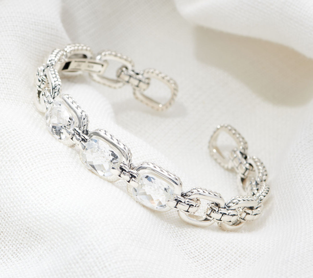 JAI Sterling Silver White Topaz Bracelet Cuff, 8-1/4" Fit;