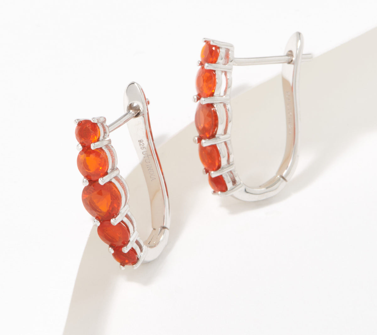 Generation Gems Sterling Silver Graduated Fire Opal Half Hoop Earrings