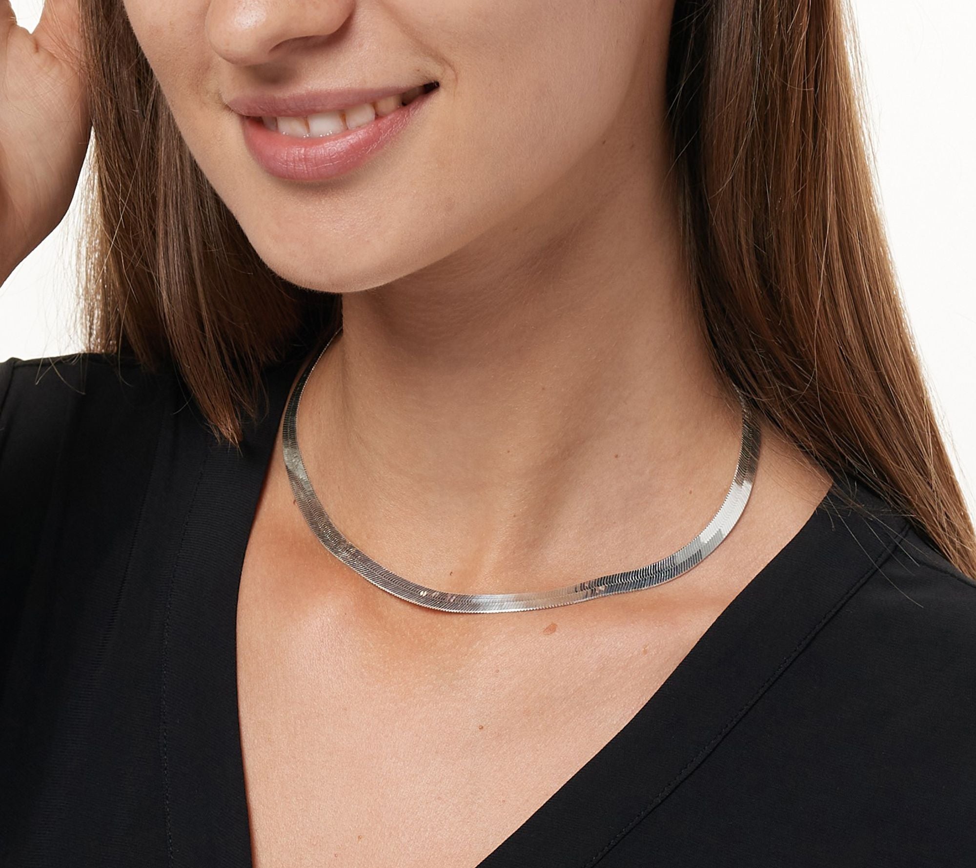 UltraFine 950 Fine Silver Polished Herringbone Necklace 16"