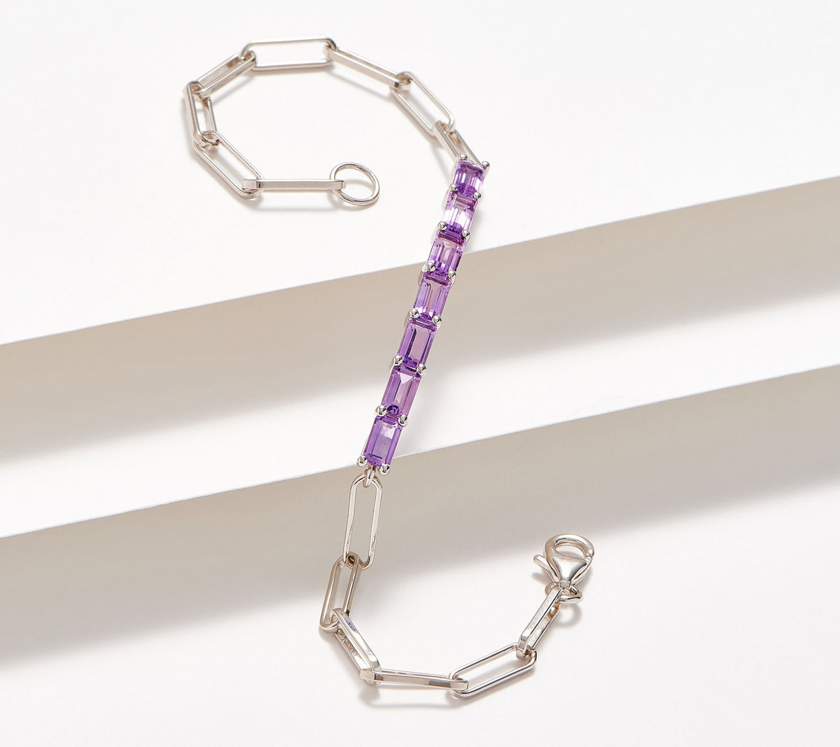 Affinity Gems Amethyst Paper Clip Link Bracelet, Sterling Silver, 7-1/4"