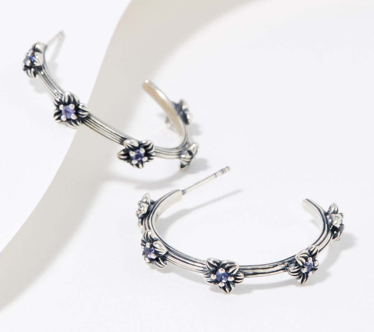 Or Paz Sterling Silver Tanzanite Floral Hoop Earrings