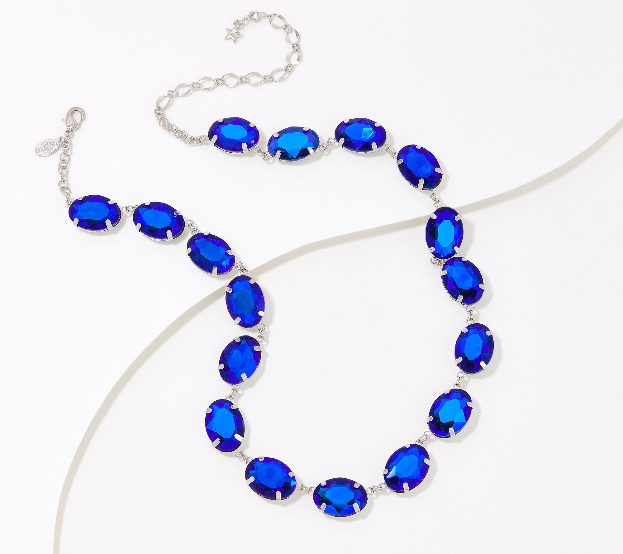 Kirks Folly Silvertone, Sapphire Aurora Borealis Crystal Oval Necklace