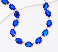 Kirks Folly Silvertone, Sapphire Aurora Borealis Crystal Oval Necklace