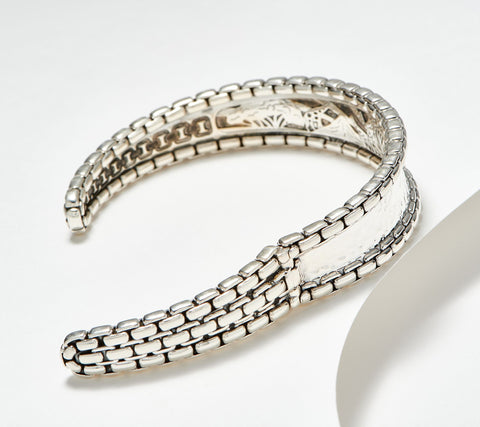 JAI Sterling Silver Hammered Box Chain Cuff Bracelet, 7-1/4"