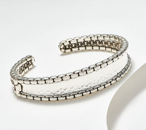 JAI Sterling Silver Hammered Box Chain Cuff Bracelet, 7-1/4"