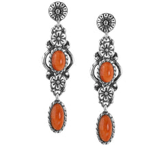 American West Sterling Silver Orange Spiny Floral Drop Earrings, 1-1/2"