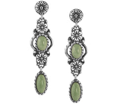 American West Sterling Silver Green Variscite Floral Drop Earrings, 1-1/2"