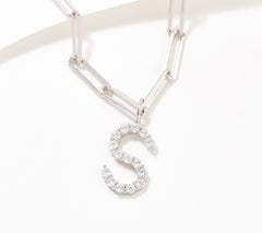 Diamonique Sterling Silver CZ Paperclip Link Initial "S" Necklace. 18"