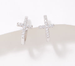 Diamonique x Courtney Khondabi Sterling Silver Cross Huggie Hoops, 1/4"