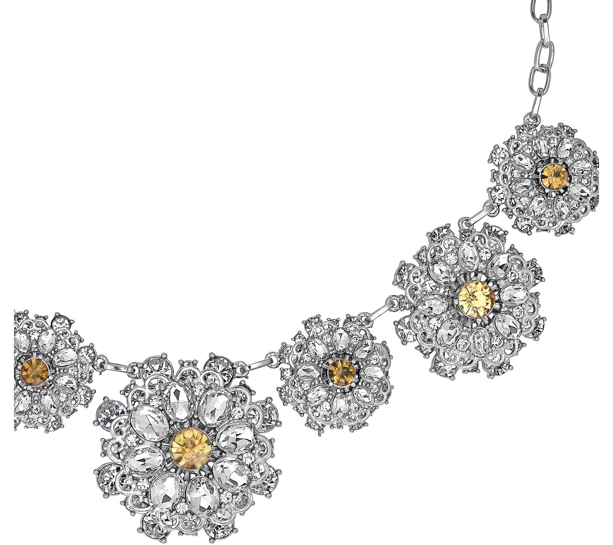 Isaac Mizrahi Live! Crystal Flower Necklace, Silvertone