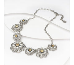 Isaac Mizrahi Live! Crystal Flower Necklace, Silvertone