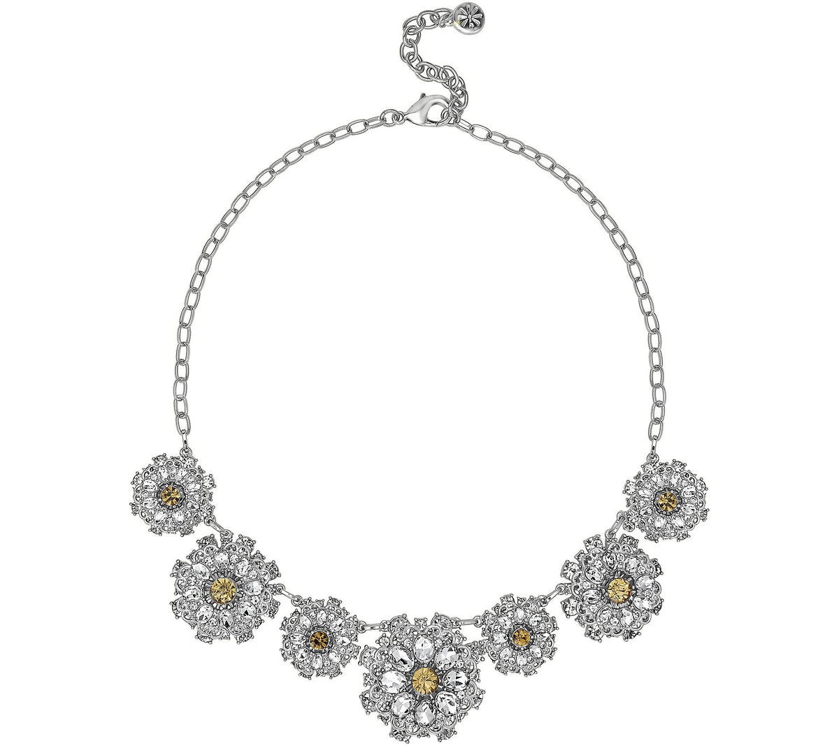 Isaac Mizrahi Live! Crystal Flower Necklace, Silvertone