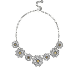 Isaac Mizrahi Live! Crystal Flower Necklace, Silvertone