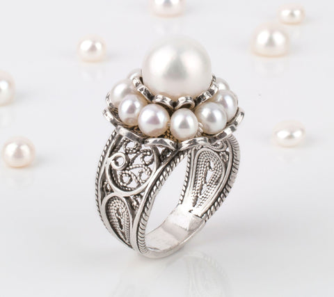 Artisan Crafted Sterling Silver Cultured Pearl Ring Size 10