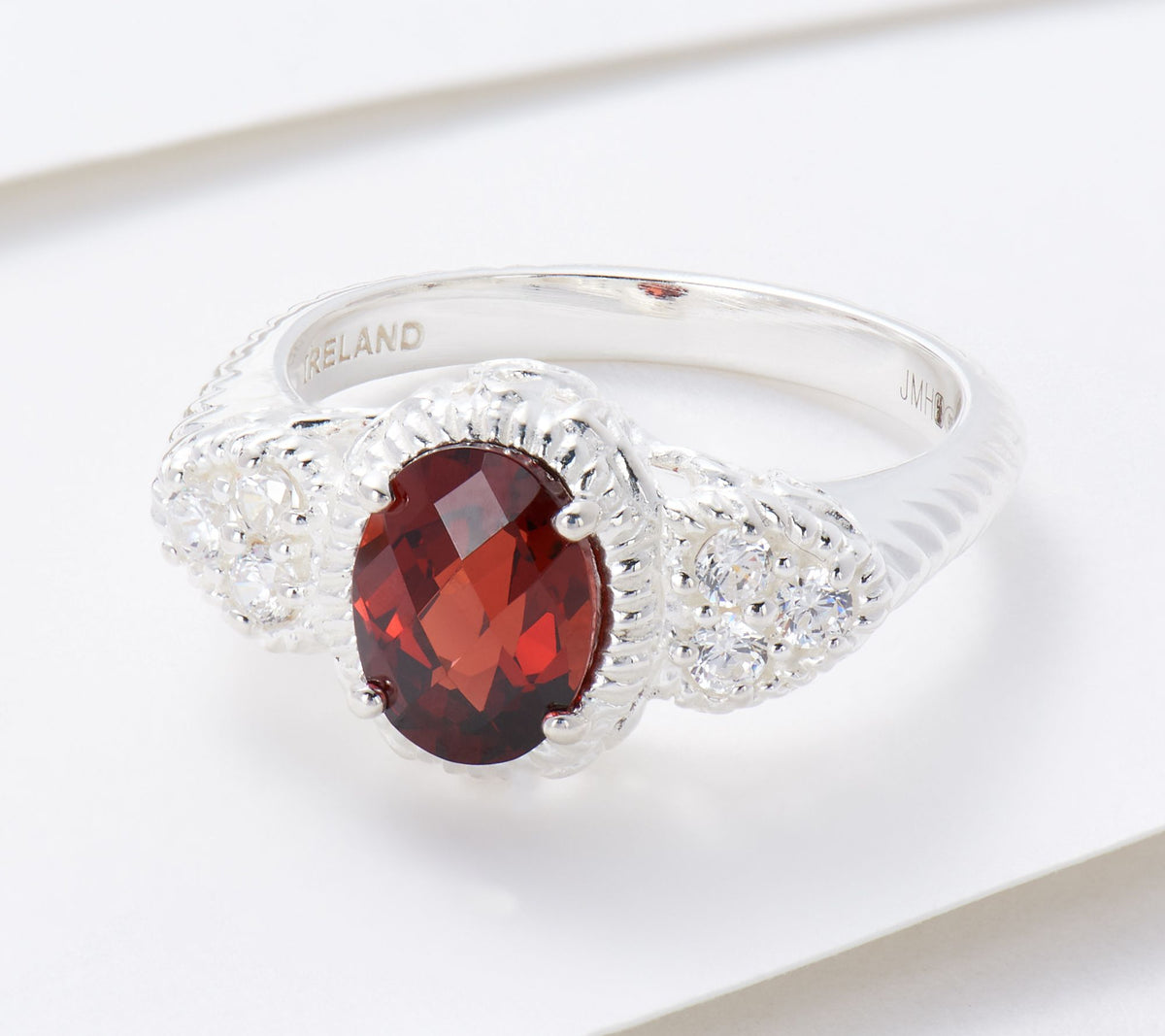 JMH Jewellery Diamonique Sterling Silver Red Garnet Ring Size 7