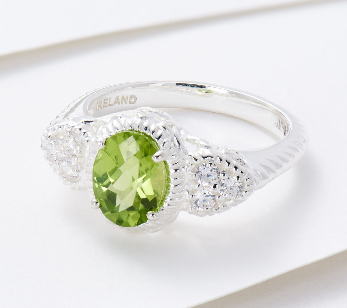 JMH Jewellery Diamonique Sterling Silver Green Peridot Ring Size 6