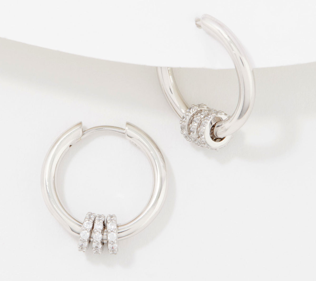 Diamonique Sterling Silver Roundel CZ Hoop Earrings