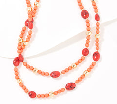 Denim & Co. Goldtone Opaque Orange Beaded Necklace, 42"