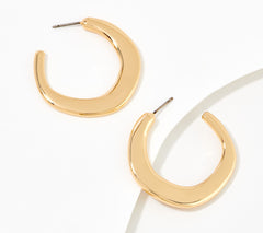 Denim & Co. Hammered Goldtone Hoop Earrings, 1"