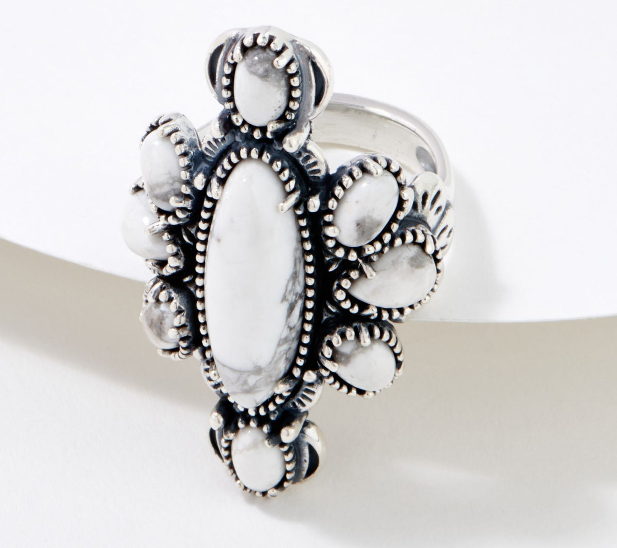 American West Sterling Silver Nine Howlite Cluster Ring, Size 5