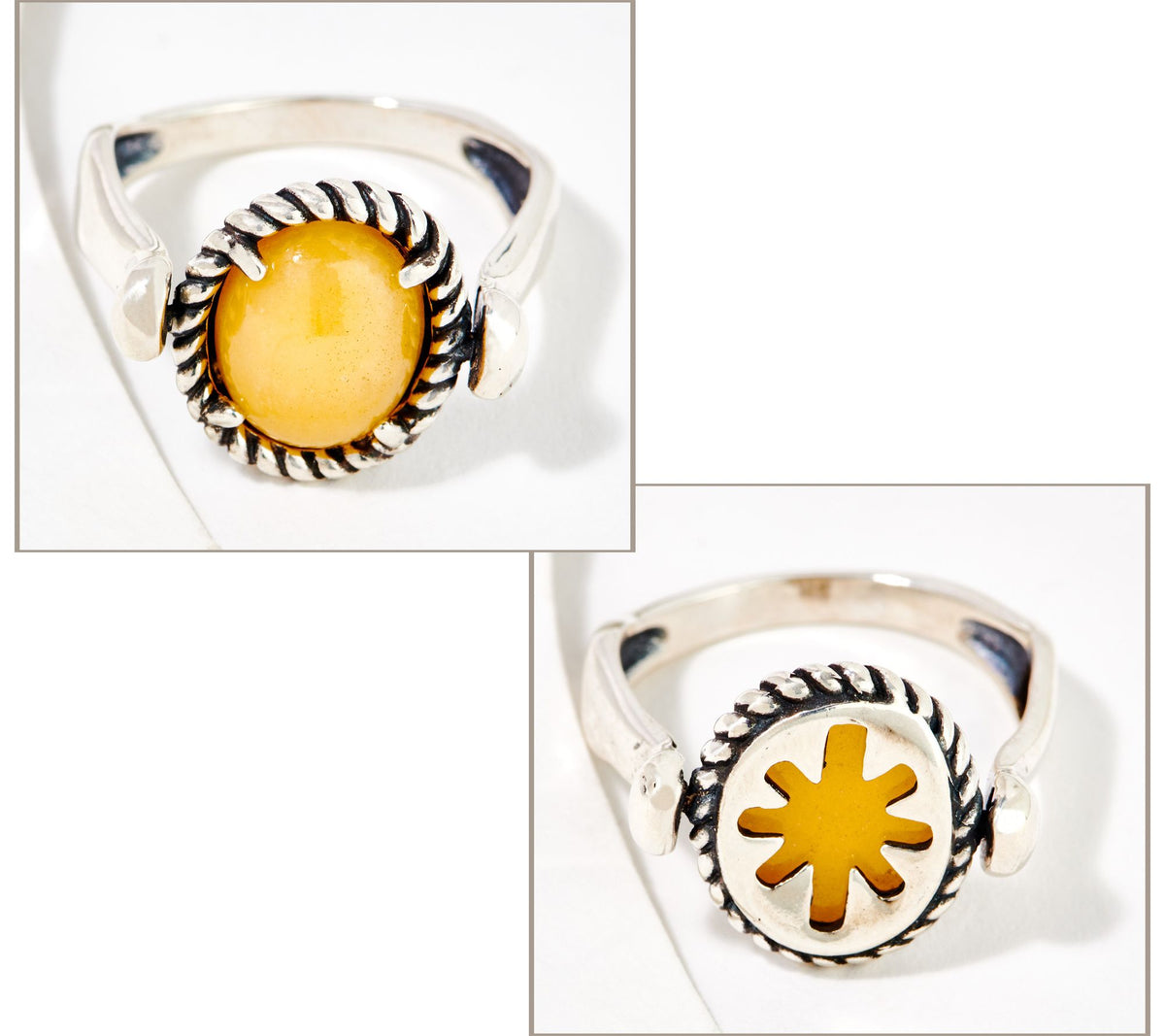 American West Sterling Silver Reversible Yellow Jasper Symbolic Ring Size 8