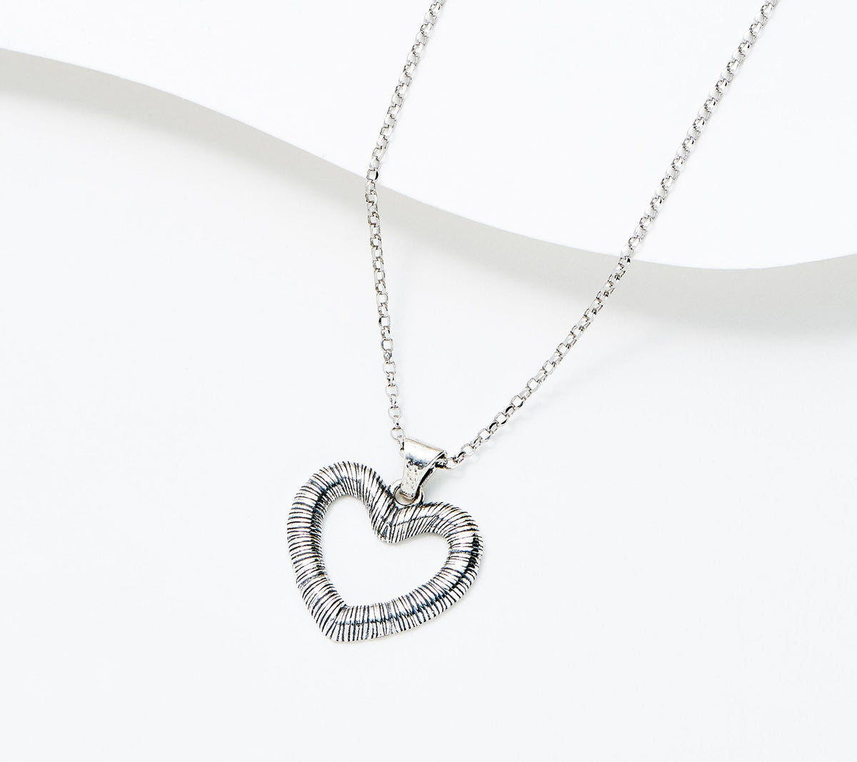 Or Paz Sterling Silver Organic Texture Heart Motif Necklace. 18"