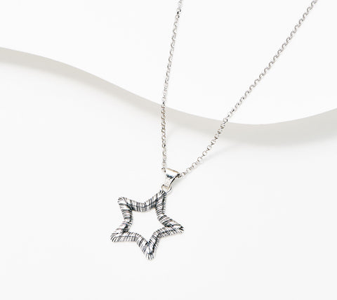 Or Paz Sterling Silver Organic Texture Star Motif Necklace. 18"