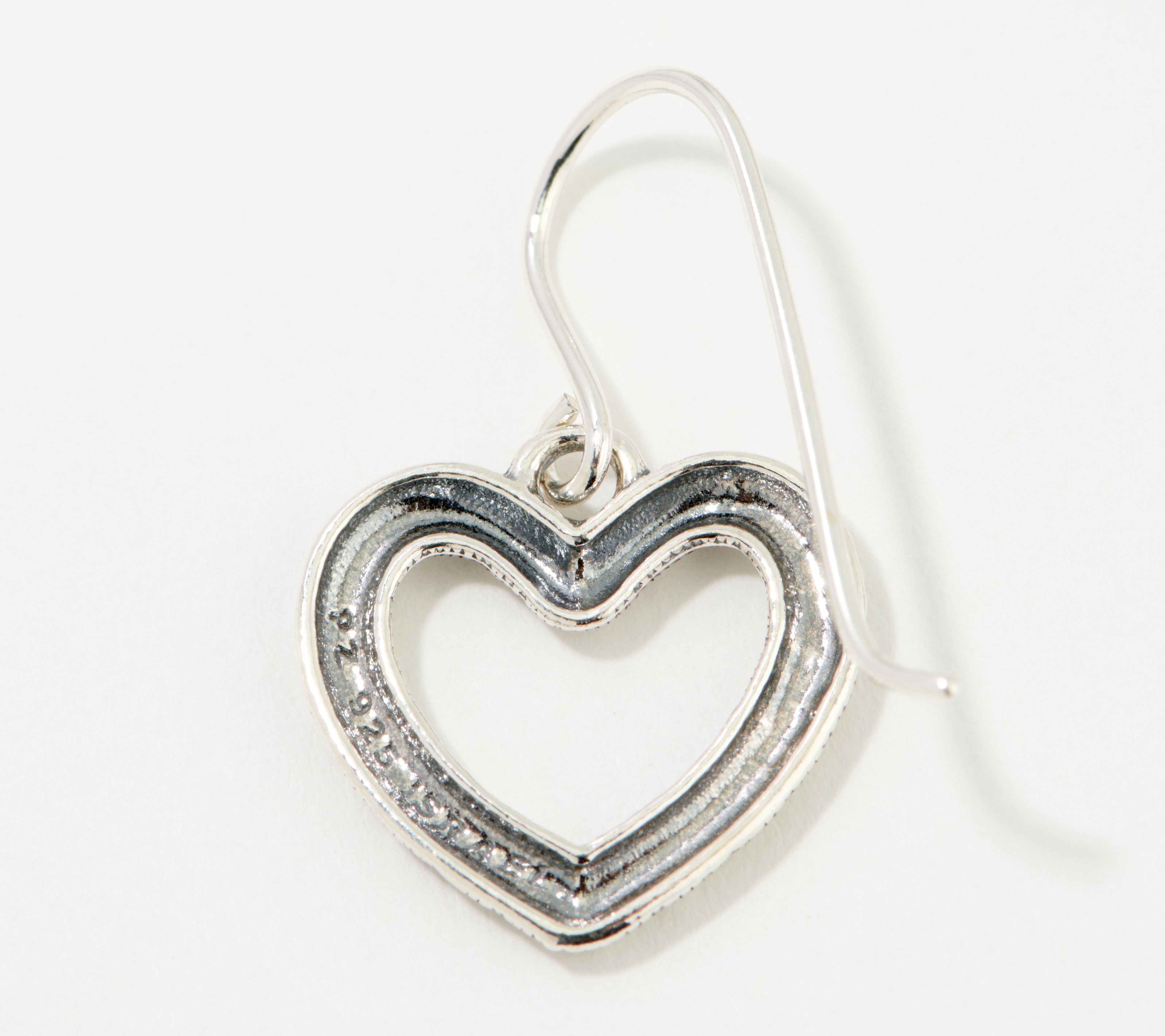 Or Paz Sterling Silver Organic Texture Heart Motif French Wire Earrings, 1-1/8"