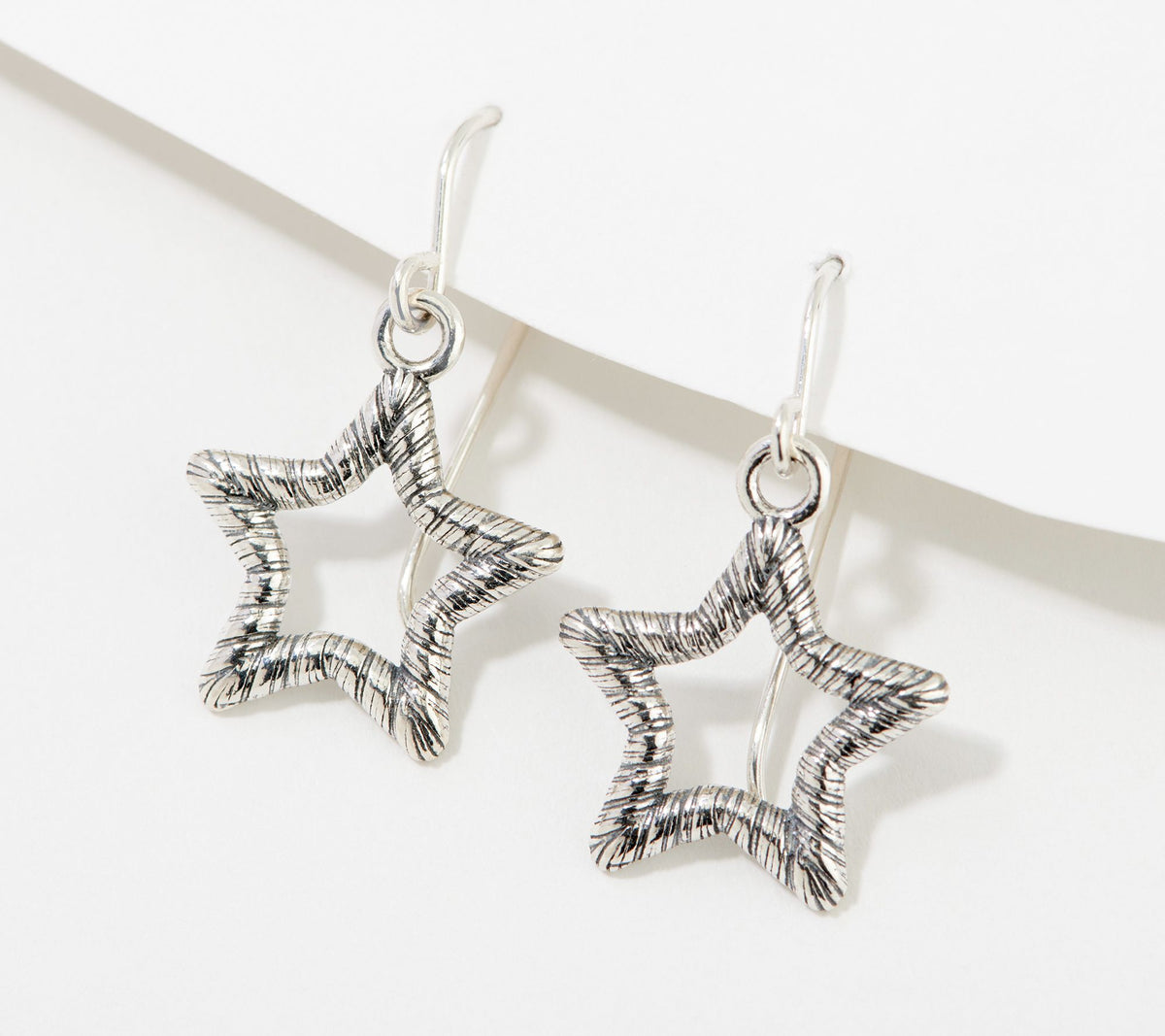 Or Paz Sterling Silver Organic Texture Star Motif French Wire Earrings, 1-1/8"