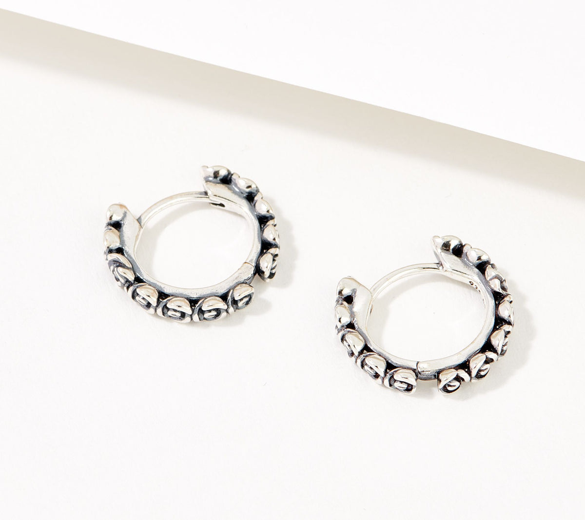 Or Paz Sterling Silver Choice of Texture Rose Huggie Hoops