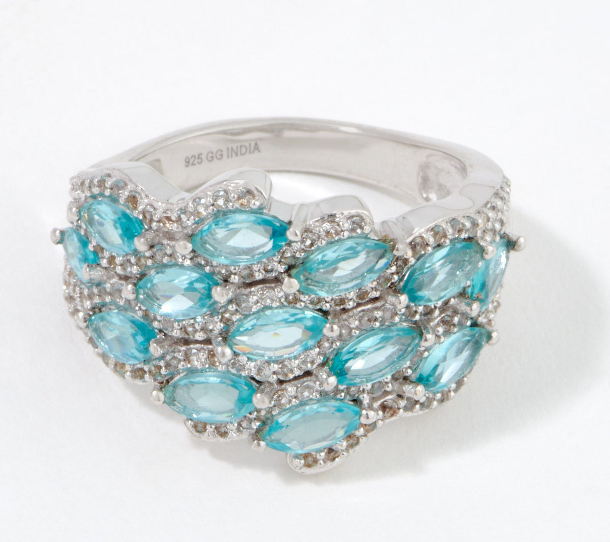 Generation Gems Sterling Silver Marquise Pariaba Apatite Cluster Ring, Size 7