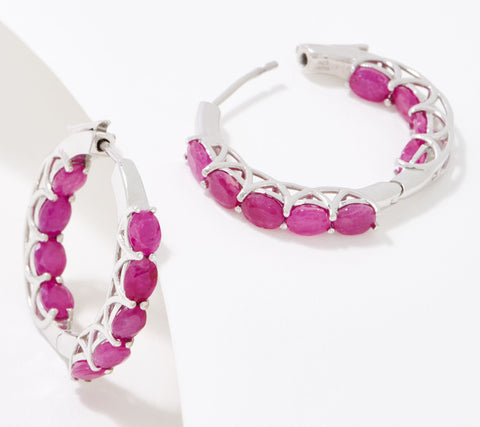 Affinity Gems Sterling Silver Precious Ruby Hoop Earrings, 1"