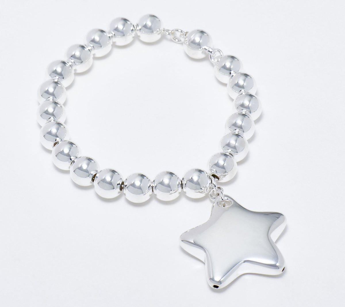 UltraFine 950 Fine Silver Star Charm Magnetic Beaded Bracelet 8"