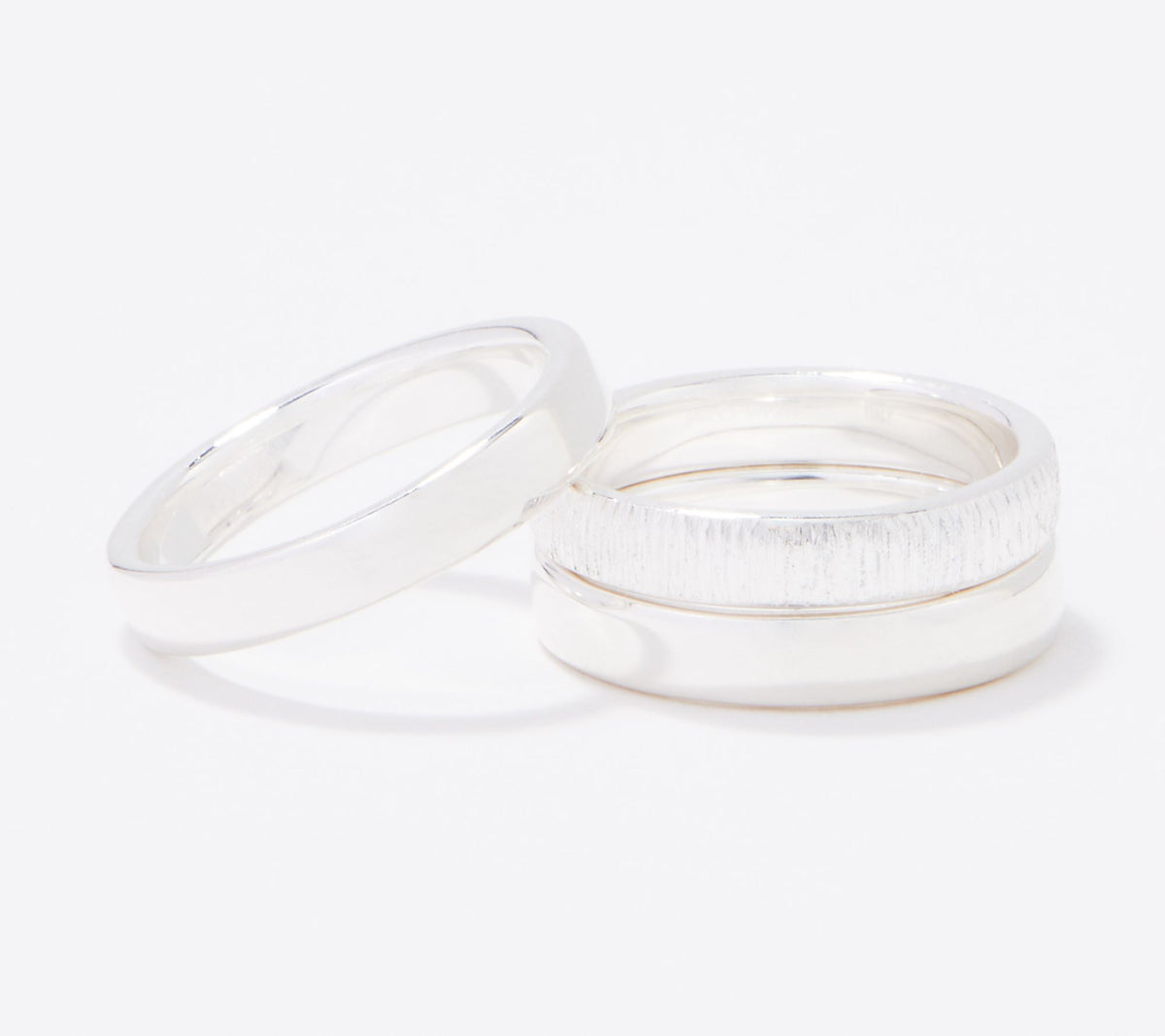 UltraFine 950 Silver Set of 3 Satin Polished Band Rings, Size 8