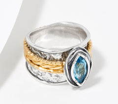 Or Paz Sterling Silver Two-Tone Blue Topaz Spinner Ring Size 8