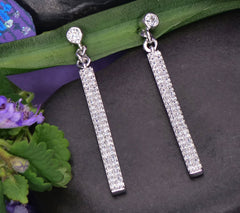 Diamonique x Kathy Levine Sterling Silver CZ Line Dance Pave Earrings