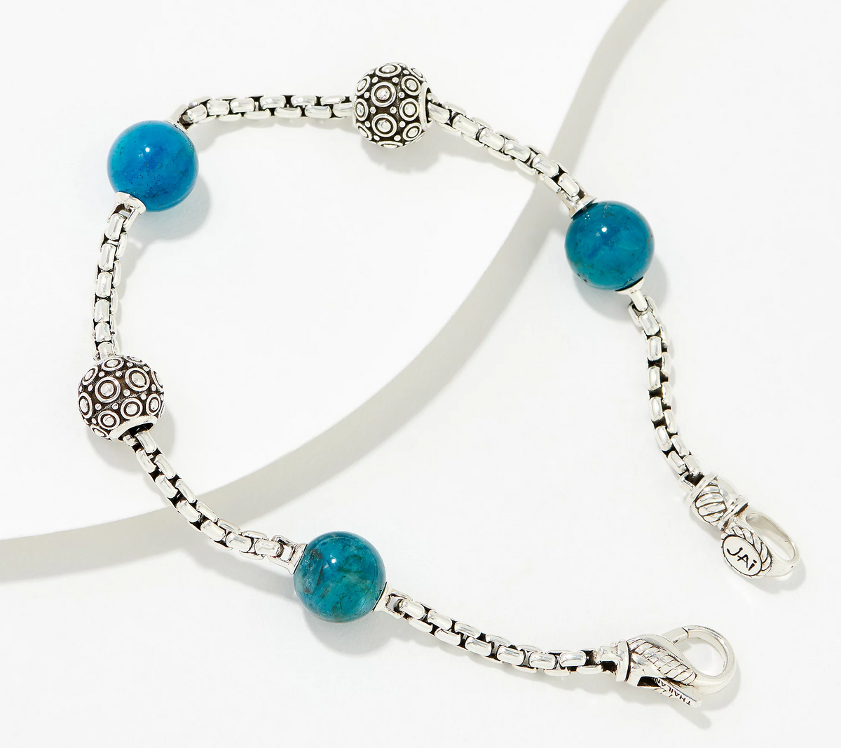 JAI SS Kalahari & Apatite Bead 2.7mm Box Chain Bracelet, Small 6-1/4"