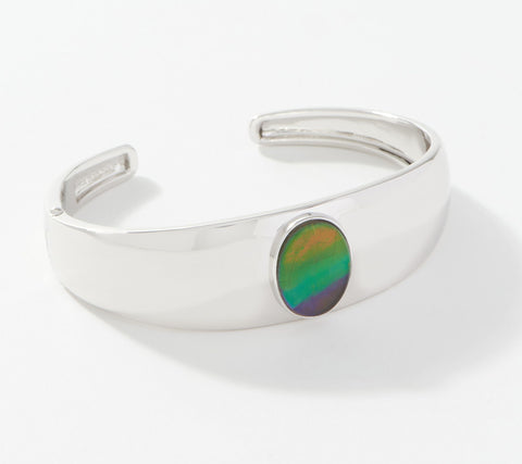 Vault Discoveries Sterling Silver Bezel Set Oval Ammolite Cuff Bracelet, 6-3/4"