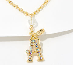 Kirks Folly Goldtone Crystal Fairy "A" Initial Necklace 17"