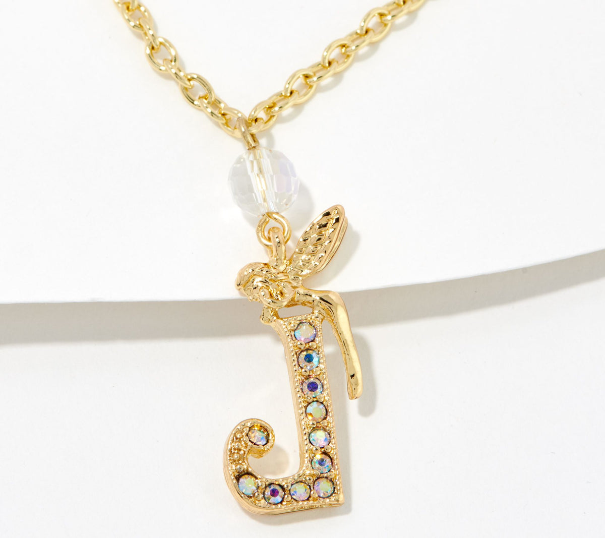 Kirks Folly Goldtone Crystal Fairy "J" Initial Necklace 17"