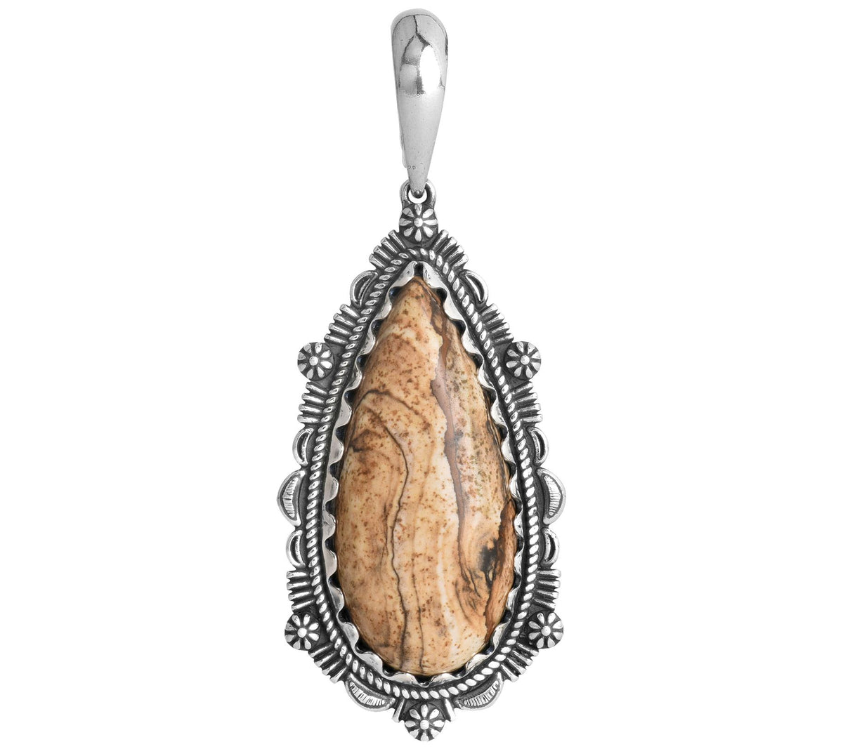 American West Classics Sterling Silver Brown Jasper Pear Enhancer, 2-3/4"