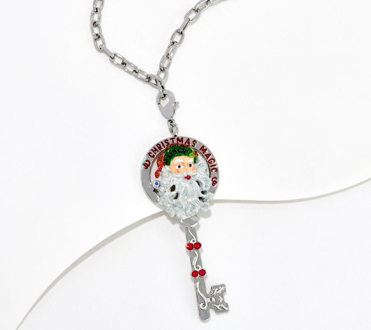 Kirks Folly Silvertone Christmas Magic Santa Key Necklace, 30"