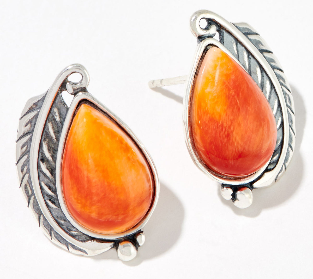 American West Sterling Silver Orange Spiny Shell Pear Stud Earrings